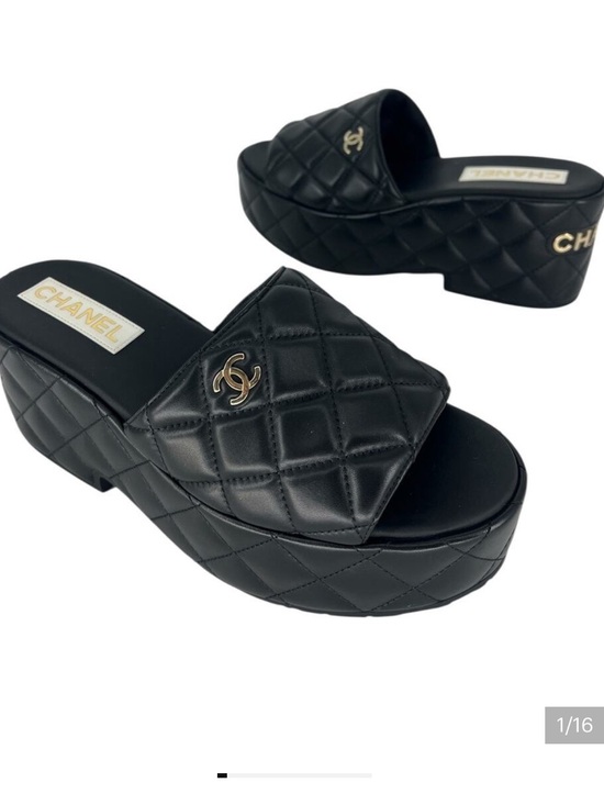 CHANEL Shoes - Chanel Black Quilted Lambskin Platform Slide Sandals